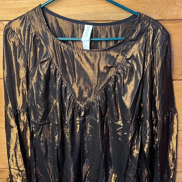Anthropologie‎ Amadi women’s Merry Metallic Lurex Blouse top Lg Bronze new years - Picture 2 of 10